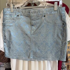 Rich & Skinny Metallic Light Blue Jacquard Mini Skirt